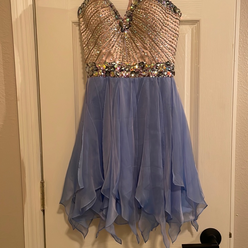 Sherri Hill Prom dress with beaded top and flowing blue skirt. Worn only once.